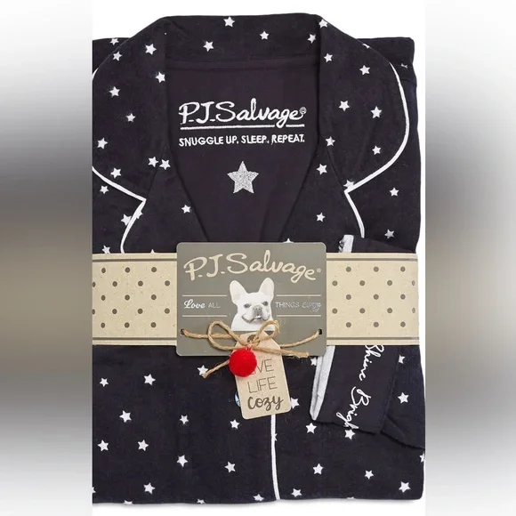 NWT - PJ Salvage Printed Flannel Pajama Set, Navy Star, - XS, S